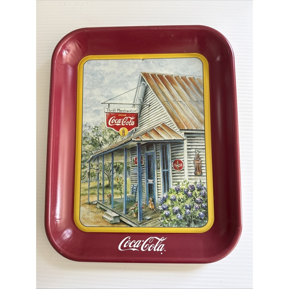 VTG Metal Tray "Thrift Mercantile" Coca-Cola Jeanne Mack Signed